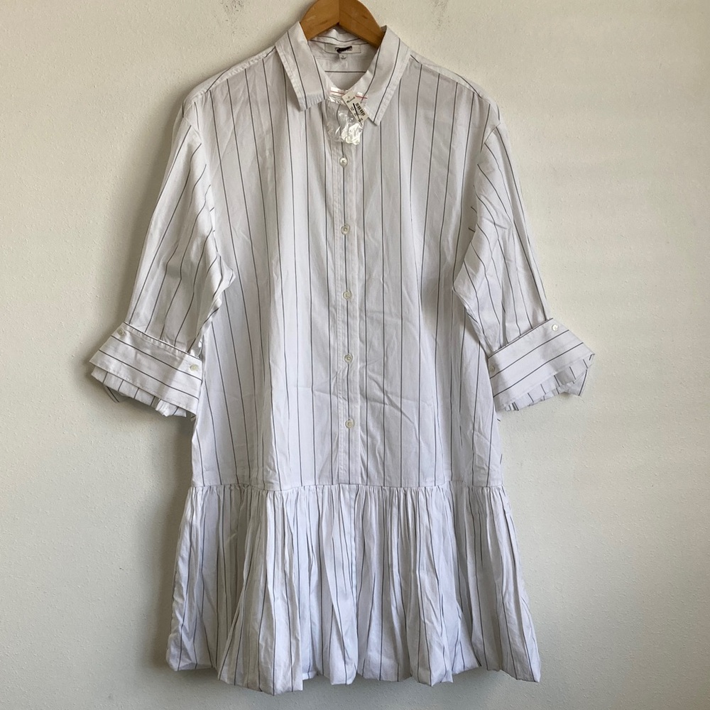 Madewell Bubble Hem Mini Shirtdress Large Classic White Shirt with Black Stripes - Picture 2 of 8